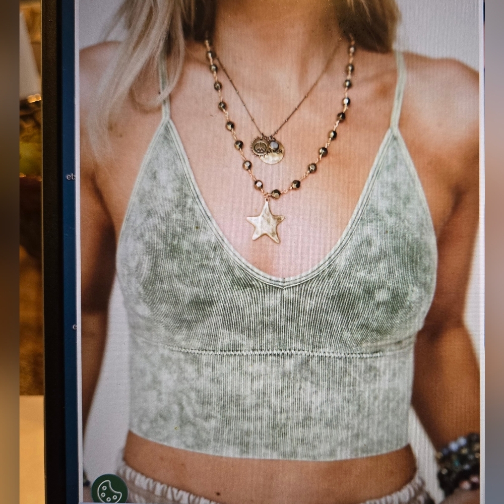 Three Bird Nest Wild Sun Bralette Cropped Tank Ash Olive Green L XL New